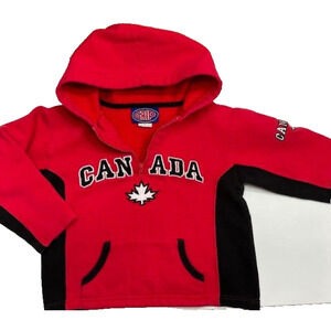 GRIP Canada Hoodie Red Black Maple Leaf Quarter Zip Fleece Pullover Kids Sz 5